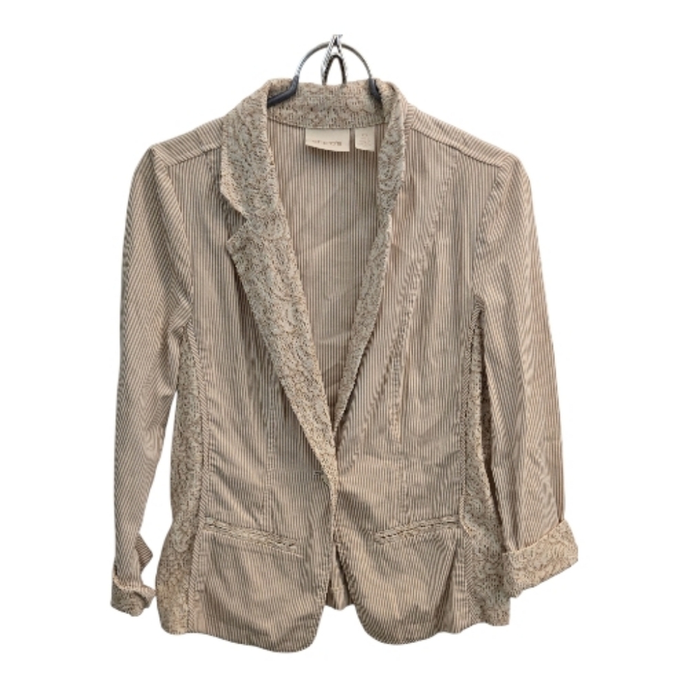 CHICO'S White & Tan Striped Blazer Chico's Sz 0